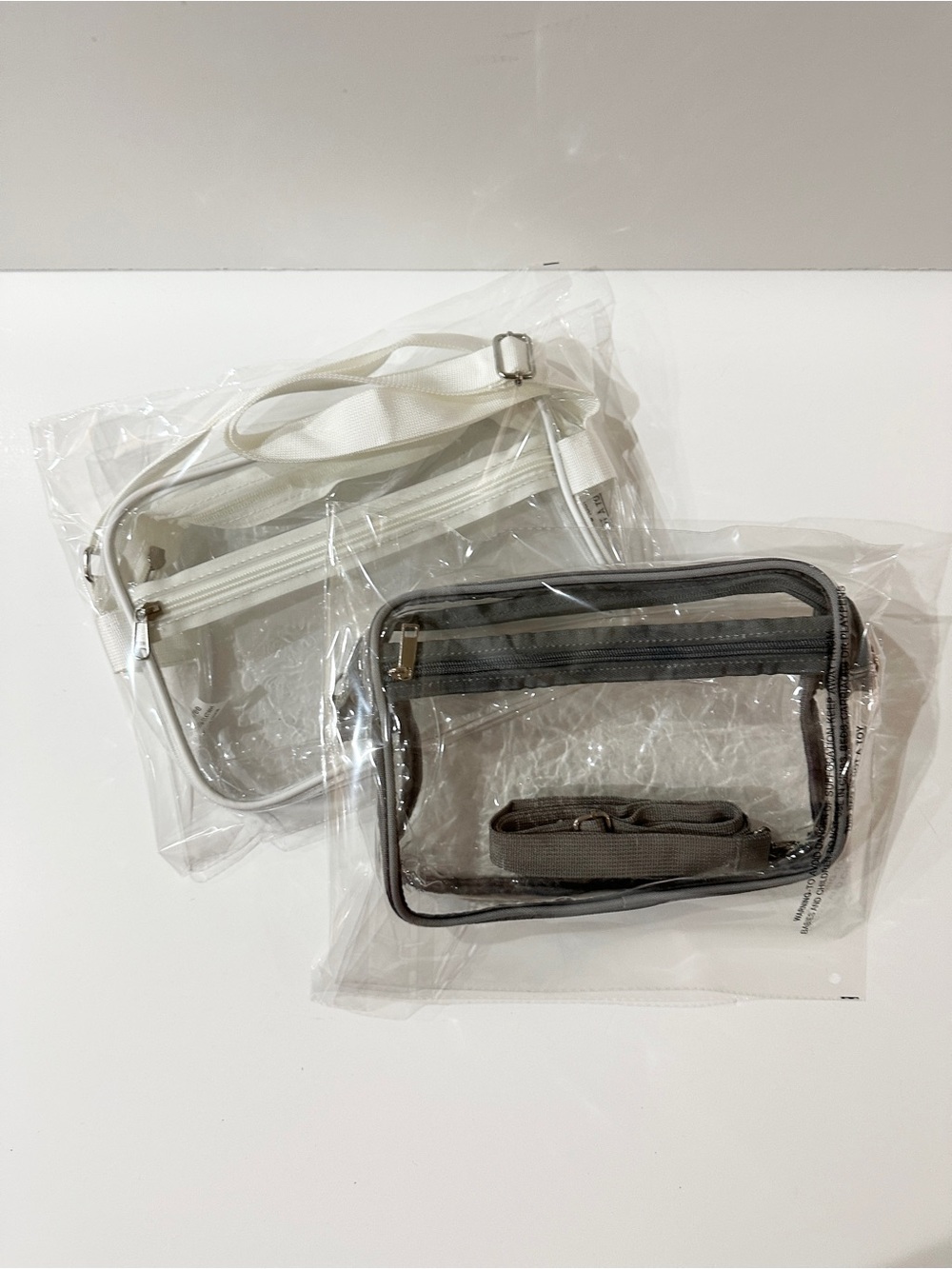 Clear PVC Crossbody Bag with Gray Trim + FREE White Trim Bag
